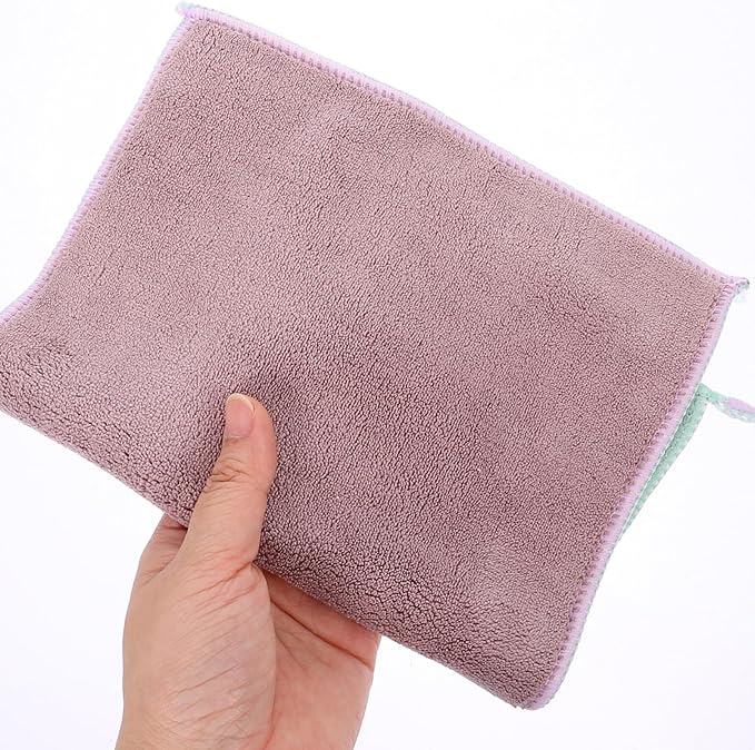 balacoo 2pcs Absorbent Microfiber Kitchen Cleaning Cloths 20x30cm Hanging Loop, Double-Layer Soft Dish Towels for Multi-Function Wiping and Dishwashing