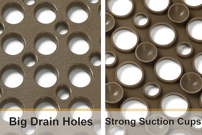 Mantto Nonslip Bath Tub Shower Mat with Suction Cups, Extra Soft TPE Bath Mat for Kids, Bathtub Bathroom Mats, Machine Washable, Smooth/Non-Textured Tubs Only, 35L x 16W Inch(Brown)