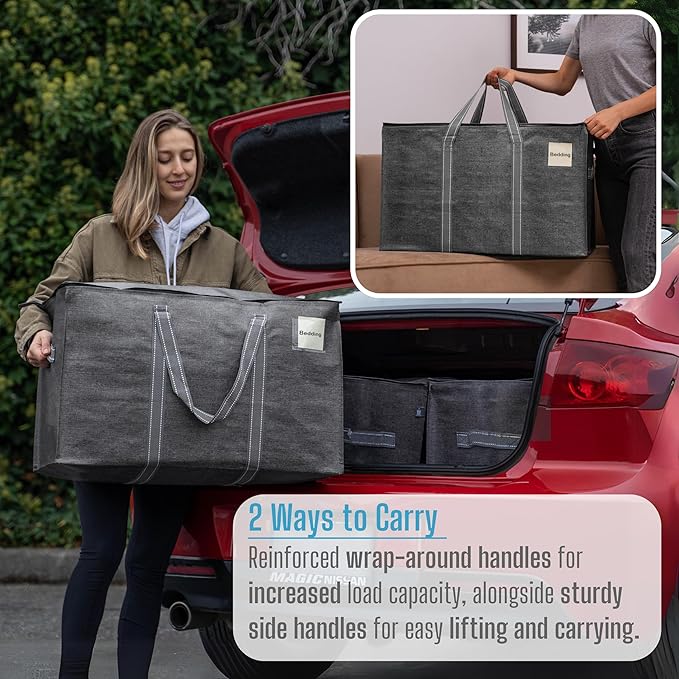 VENO 4 Pack Moving Bags and Large Christmas Storage Bins with lids. Alternative to Moving Boxes, Packing Supplies for College. Extra Large Heavy Duty Totes for Packaging (Dark Gray, 4 Pack)