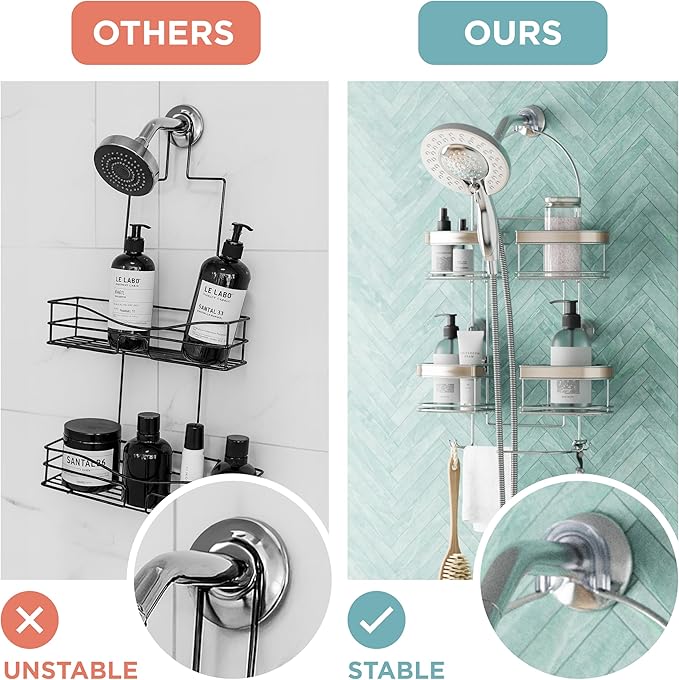 Zenna Home Expanding Shower Caddy, Rust-Resistant, Chrome with Brushed Accents