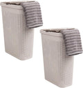Mind Reader Slim Laundry Hamper with Lid, 40L Clothes Basket, Premium Wicker Design, Plastic, Set of 2, Ivory