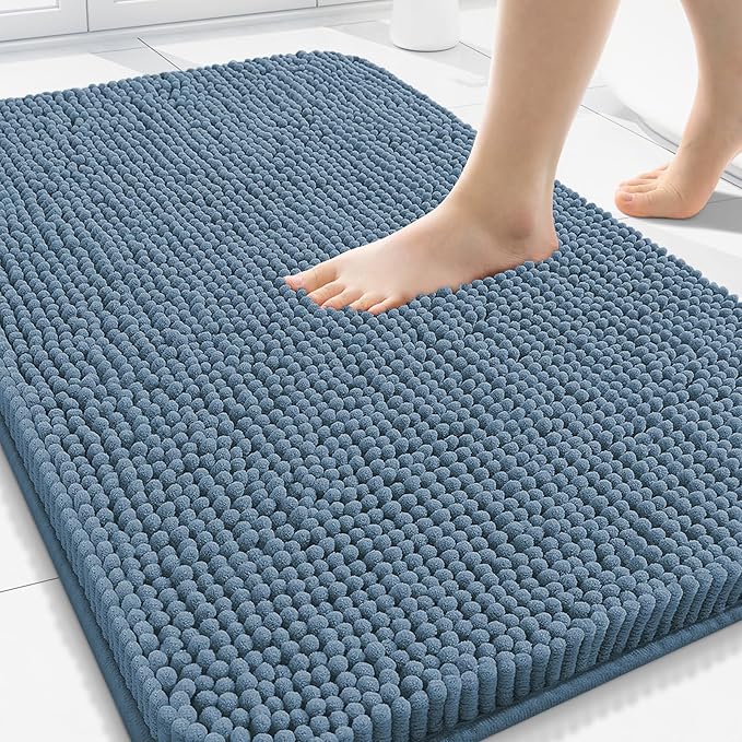 Arotive Bathroom Rugs 30x20, Extra Soft Absorbent Shaggy Chenille Bath Rugs, Machine Washable Rubber Backing Non-Slip Bath Mats for Bathroom Floor Tub and Shower, Home Decor Accessories, Grayish Blue