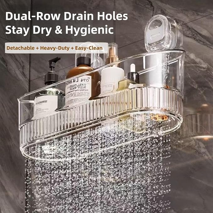 Clear Bathroom Shower Caddy, Wall Mount Storage Shelf with Suction Cups,Bathroom Storage Shelf 12.7x4.5x3.5 inchesLoad-bearing capacity: 22Ib 1piece (transparent)