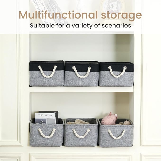Storage Baskets for Shelves 13.8x9.8x6.7 Inch, Foldable Fabric Storage Bins with Handles, Small Storage Baskets for Organizing Closet, Office, Home Organization (6-Pack, Gray)