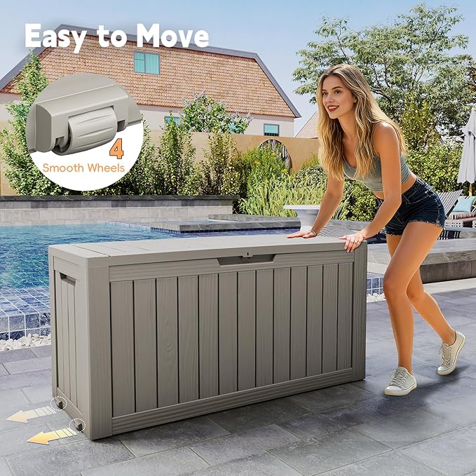 Outdoor Storage Box, 75 Gallon Waterproof Resin Deck Box, Storage Bin for Package Delivery, Patio Furniture Cushion, Garden Tools, Pool Accessories, Weatherproof and UV Resistant, Grey