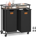 VASAGLE Laundry Sorter, Laundry Hamper with Wheels, 26.4 Gal. (100 L) Portable Rolling Cart Baskets with Shelf, 2 Removable Liners and 6 Labels, Ink Black and Chestnut Brown UBLH102BH01