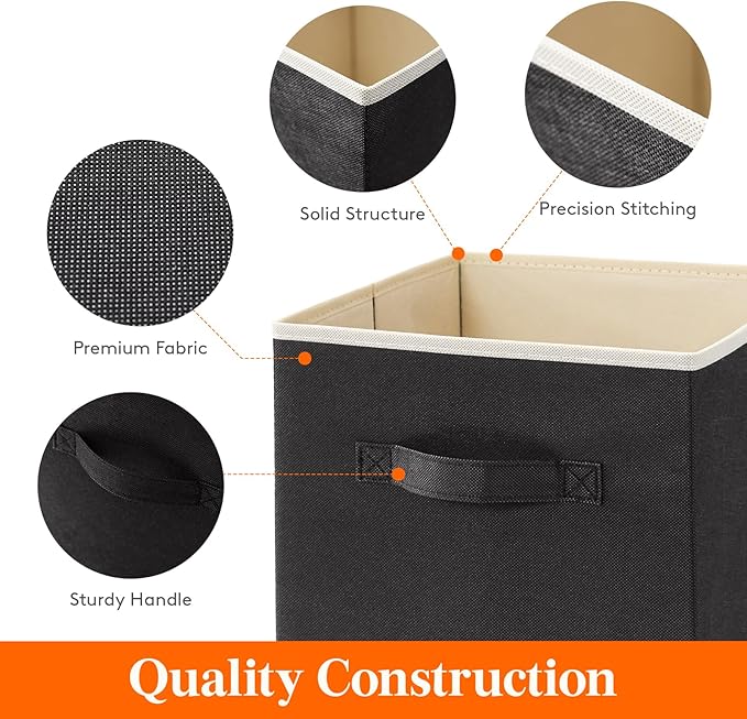 Lifewit Storage Cubes, Foldable Decorative Fabric Storage Baskets for Organizing Home Organizers with Handles for Shelves, Closet, 11 Inch Bins, 18L Black, 16 Packs