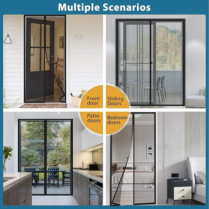 Magnetic Screen Door Mesh - Clear View Door Screen Mesh Size 38"x83" Fit Door 36 x 82 Inch,Heavy Duty Screen Door with Magnet Self-Closing & Windproof Hasp,Keep Bugs Out, Kid & Pet Friendly