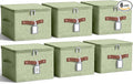 Fiwochic 6 Pack Fabric Storage Bins with Lids, 10x8x7Inch Foldable Cotton Linen Storage Boxes with PU Leather Handles and Label Holders for Closet, Bedroom, Shelf, Nursery, Green