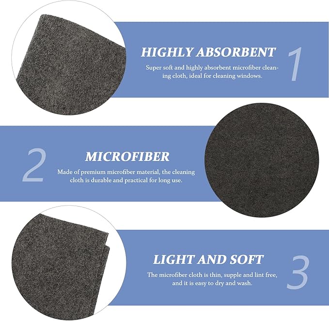 Cabilock Microfiber Cleaning Cloths 3pcs, 30X30Cm Grey Household Mirror Wiping Towels for Glass, Car, Kitchen Polishing, Streak-Free Ultra Absorbent Cleaning Rag