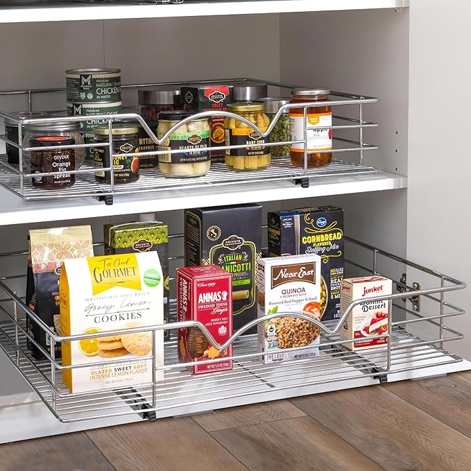 HOLDN’ STORAGE Heavy-Duty Premium Collection Pull Out Cabinet Organizer, Cabinet Drawer Slide Outs, Lifetime Limited Warranty - Basket Size 30" W x 21" D x 5" H, Anti-Rust Chrome Finish