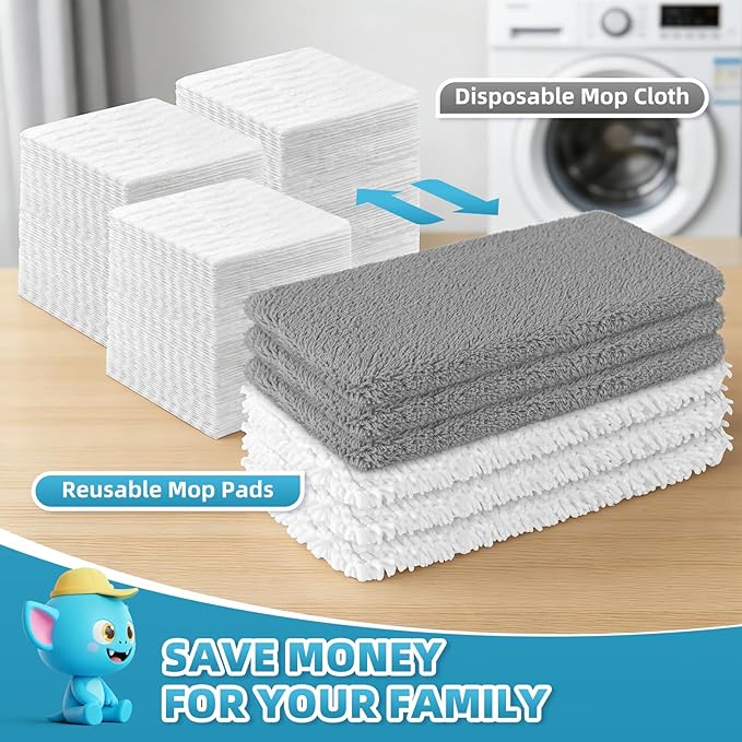 6 Pack Reusable Mop Pads Compatible with Swiffer Sweeper Mop, Washable Wet Pads Refill, Dry Sweeping Cloths, Microfiber Pads for Mopping Floors (Gray, White)