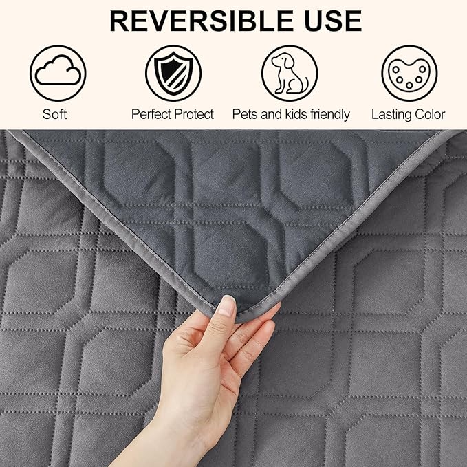 Smiry Reversible Waterproof Couch Covers for Sofa, Washable Dogs Pet Couch Covers for 3 Cushion Sofa Pet Friendly, Water Resistant Furniture Protector Slipcover, Geometric (30"x53", Grey/Dark Grey)