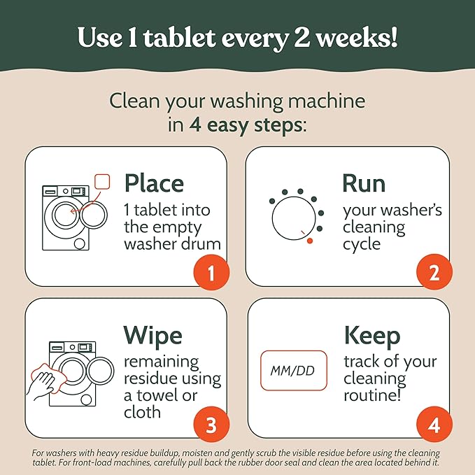 Roobi Washing Machine Cleaner Tablets. Compatible with Whirlpool and All Washing Machine Brands and Models. Septic Safe Deep Clean Formula. Carbon-Neutral 24-Pack Cleaning Tablets.