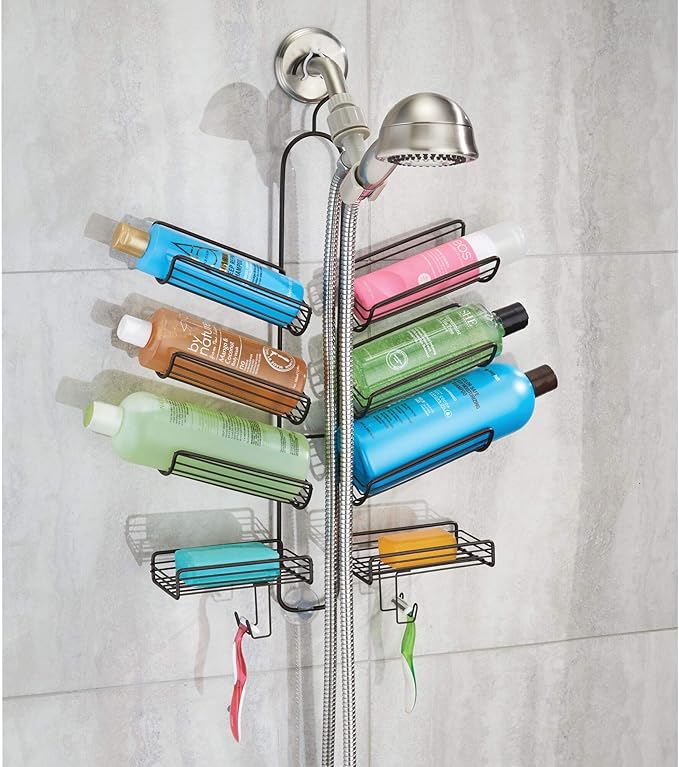 iDesign Verona Metal Hanging Bathroom Caddy for Handheld Shower Hose, Extra Space for Shampoo, Conditioner, Soap, Razors, Loofahs, Towels, 25" x 14" x 4", Bronze