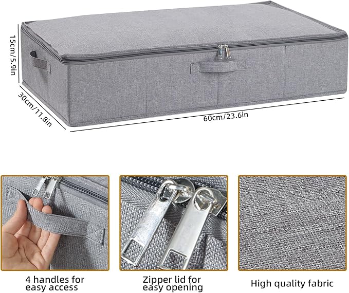 Under Bed Storage Container, 23.6 x 11.8 x 5.9 Inch Clothes Organizer, Storage Bin With Lid With Handles for Blanket, Pillows, Shoes, Grey, 1 Pack