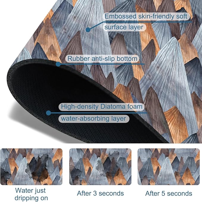 Abstract Mountain Sink Faucet Absorbing Mat Mountain Landscape Super Absorbent Fast Drying Mat Sink Gadgets Behind Faucet Sinkmat for Kitchen Bathroom, 15.5"x5.5"