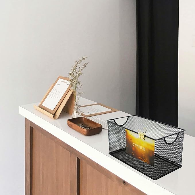 Set of 3 Household Wire Mesh Metal Steel Storage Basket Organizer CD Storage Boxes Organizer Bin Container Tote with Handles for Home Office 10.5" x 5.5" x 5.5"