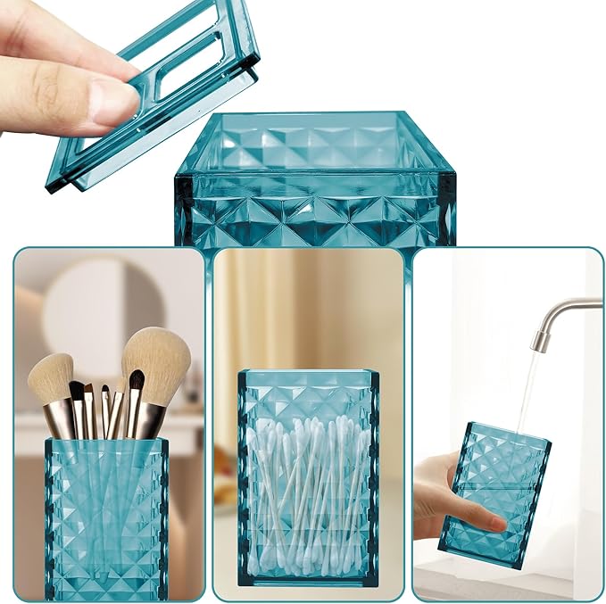 2PCS Lake Blue Bathroom Accessories. Contain Soap Dispenser and Toothbrush Holder Set. Boho Bathroom Set for Blue Bathroom Décor