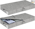 Under Bed Storage Container Bins 2 Pack, 4.5 Inch Slim Low Profile Underbed Clothes Storage Organizer for Dorm & Home, Use for Blanket and Toy Storage Box W/ Sturdy Bottom/Sides, Foldable Thick Fabric