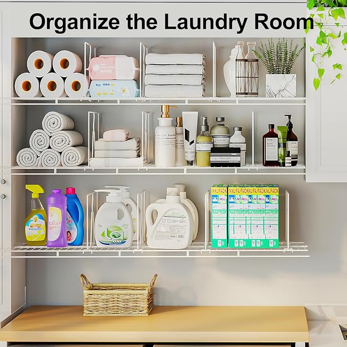 Wire Shelf Dividers for Closet: Tall 8 Pack 12-Inch Deep Adjustable Organizer for Shelves,Metal Rack Separator for Clothes, Purses & Bags，No Tool