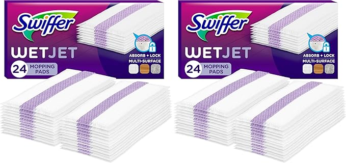 Swiffer WetJet Hardwood Floor Cleaner Spray Mop Pad Refill, Bathroom Cleaning Supplies, Hardwood Floor Cleaner, Multi Surface, 24 Count (Pack of 2)