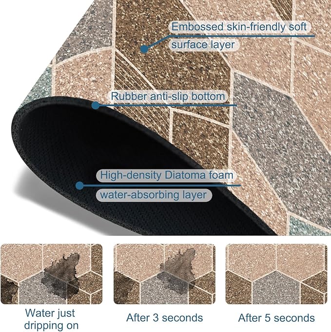 Geometry Blocks Sink Faucet Absorbing Mat Glitter Geometry Super Absorbent Fast Drying Mat Sink Gadgets Behind Faucet Sinkmat for Kitchen Bathroom, 23.5"x5.5"
