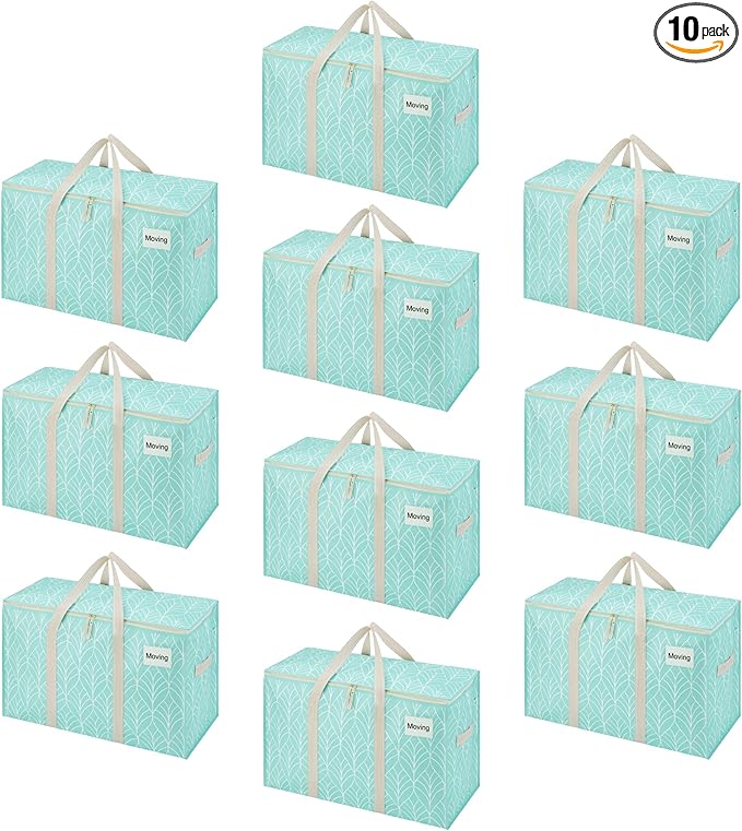 VENO 10 Pack Heavy Duty Moving Bags, Extra Large Storage Bags with Reinforced Handles & Strong Zippers, Foldable & Reusable Moving Box Alternative for Clothes & Dorm Storage