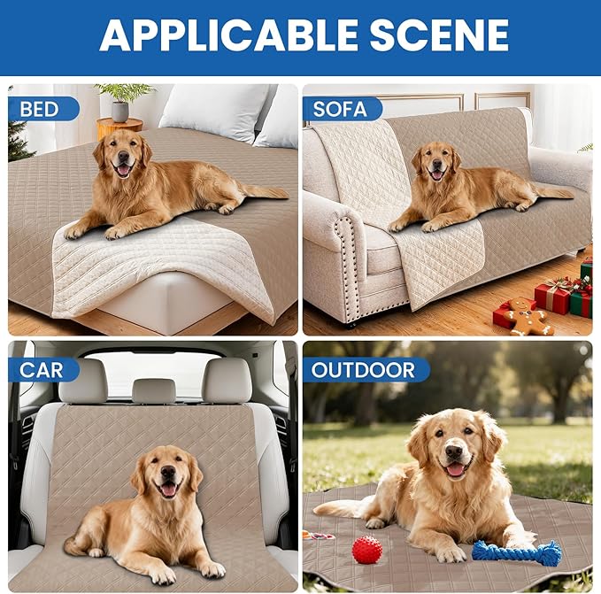 Waterproof Dog Bed Cover, Non-Slip Dog Blanket for Couch, Couch Covers for Dogs Washable, Pet Blanket for Furniture, Pet Bed Mat for Sofa, Car, Pet Supplies (82x120 Inch, Khaki)