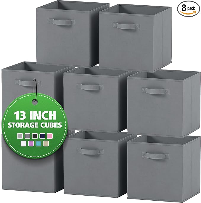 Fabric Storage Cubes for Cube Organizer - 8 Pack Heavy Duty Storage Bins - 13 Inch Cube Storage Bin, Use As A Clothes Storage Box In Closet, Baskets For Shelves or Cubbies Storage bins (Grey)