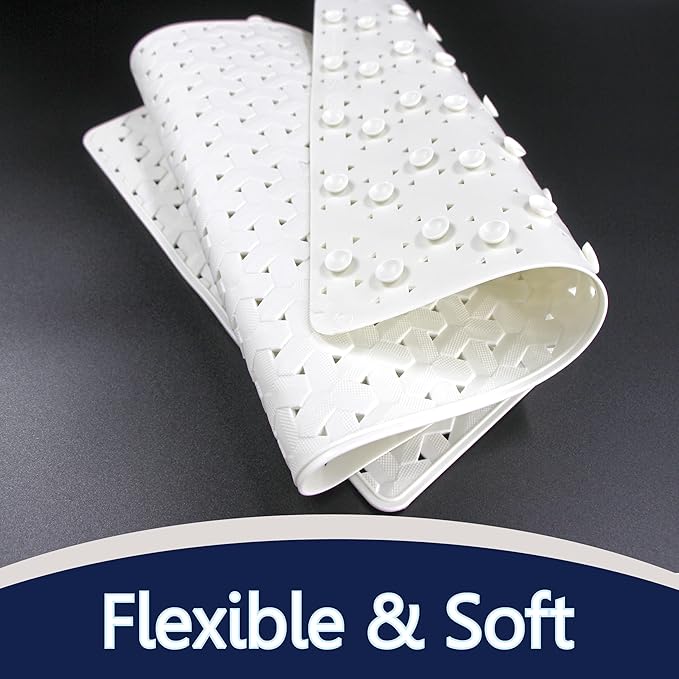 SafeLand- Non-Slip Bath, Shower, Tub Mat, TPR Material, Eco-Friendly, Non-PVC, Machine Washable, No Odor, with Powerful Suction Cups and Drain Holes, Tweed (15"x30" White x2)