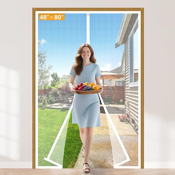 Yotache White Hanging Magnetic Screen Door Fit Doors 48 x 80, Screen Size 50" x 81" Door Screen Magnet for Entry Front Sliding Door