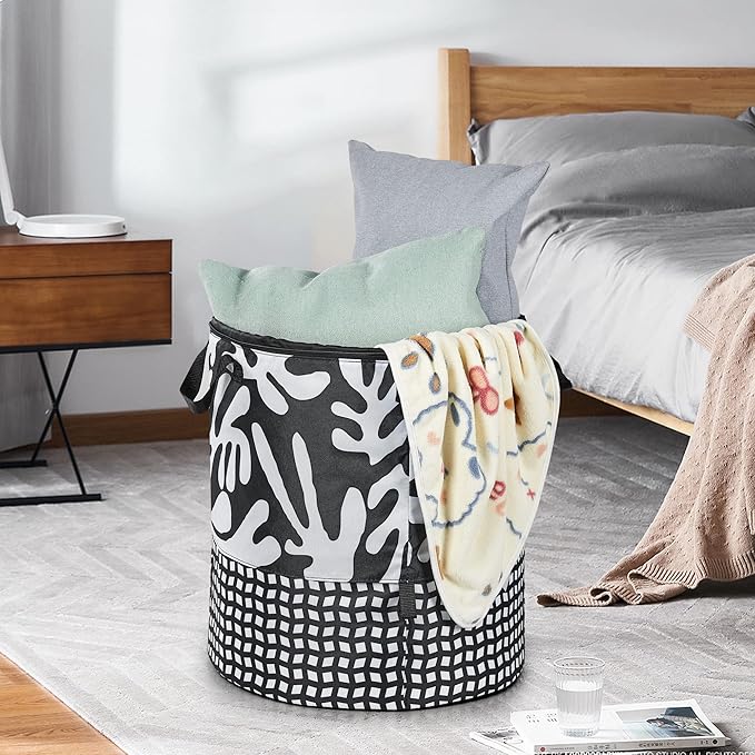 JOMOLA Large Collapsible Laundry Basket 90L Fabric Foldable Laundry Hamper Extendable Dirty Clothes Laundry Bag with Handles for Family College Dorm Storage Organizer (Black)