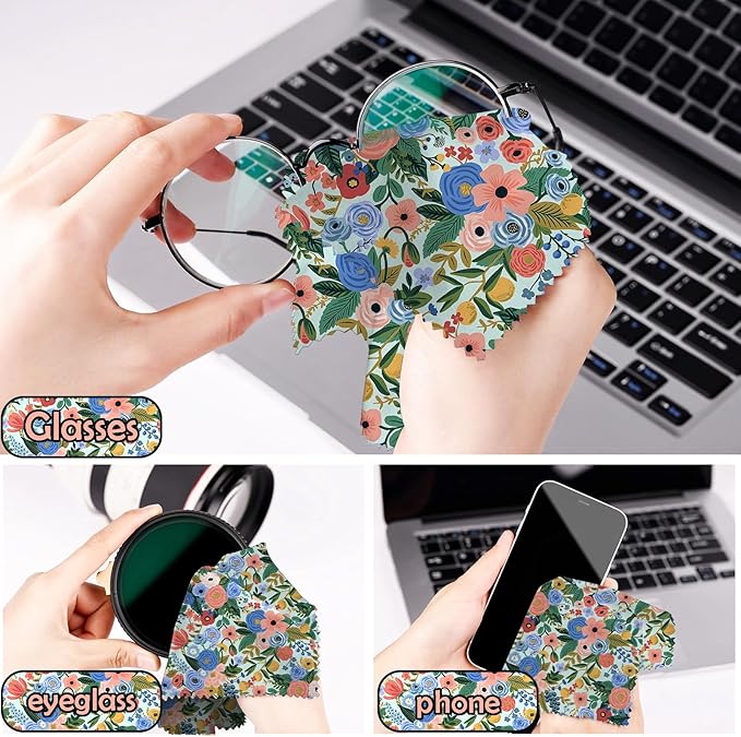 6 PCS Glasses Cleaning Cloth Eyeglass Cleaning Cloth Lens Eyeglasses Microfiber Cute Aesthetic Cloth for Unisex Women Girls Reusable Phone Screens Camera Multi-Patterns(6.3"x6.3")-Flowers Floral