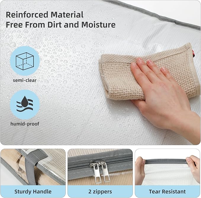 4 Pack Under Bed Storage Containers, Heavy-Duty Material Plastic Underbed Storage Bins, Blanket/Clothes Storage Bags with Lid, Bedding Comforter/Sheet/Closet Organizer and Storage
