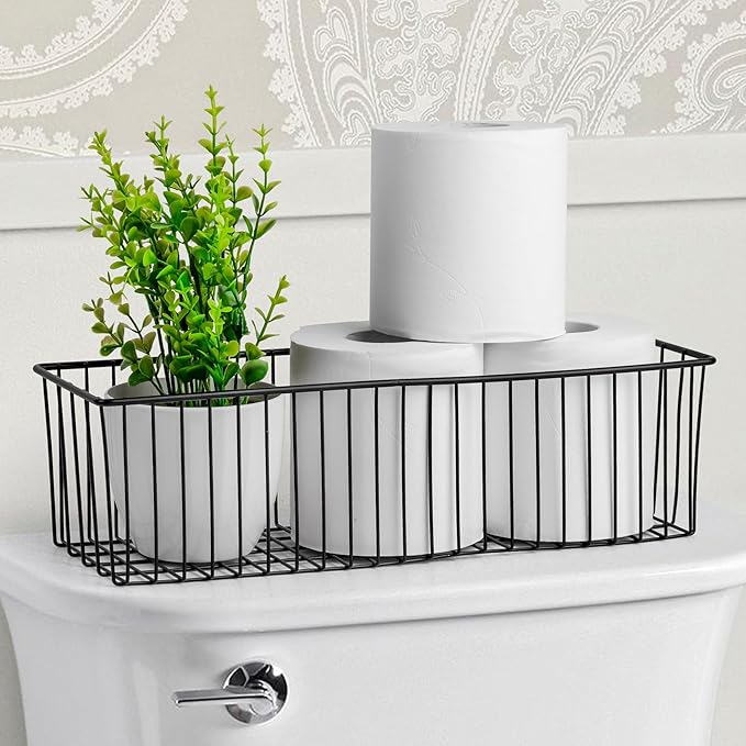 Wetheny Toilet Paper Basket ( 1 Pack) - Black Wire Basket Metal Basket for Bathroom farmhouse decor - Wire Storage Baskets for organizing toilet tank topper, countertop