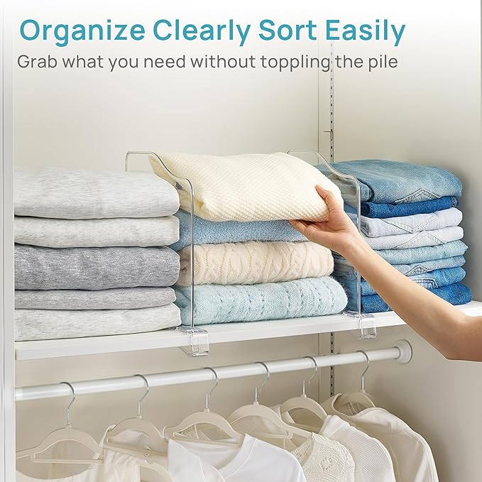 Vtopmart 12 Pack 12in Height Shelf Dividers for Closet Organization, Clear Plastic Closet Shelf Dividers of Upgrade 12in for Maximizing Vertical Space Storage, Organizing Sweater, Jeans, Shirts, Bags