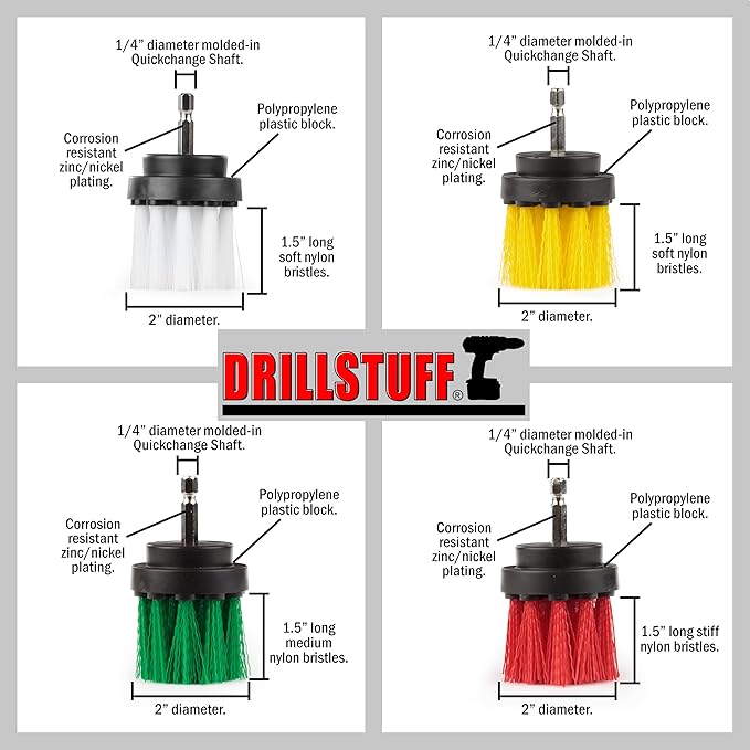 Drill Brush Attachment Set - Wheel Cleaning Brush for Drill - Shower Cleaner Brush Drill Attachment - Drill Cleaning Brush - Shower Scrubber Drill Attachment - Detail Drill Brush - Concrete Scrubbing