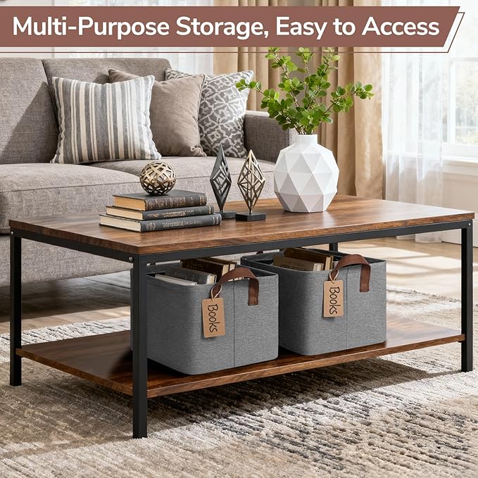 CHICVITA 4 Pack Storage Baskets for Shelves, Foldable Fabric Storage Bins with Metal Frame Handles, Closet Organizer Bins for Toys Blankets, 14.8" x 10.3" x 8.3", Gray