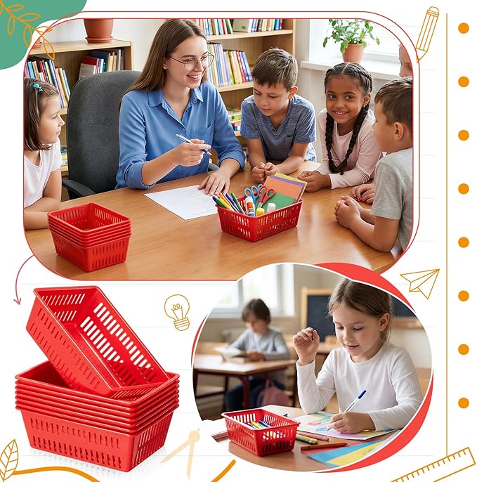 Sherr 36 Pack Classroom Storage Basket Small Plastic Basket for Organizing Crayon Pencil Container Storage Bin Tray Holder for Paper Shelf Back to School Office Supply 6.1" l x 4.3" w x 2.4" h(Red)