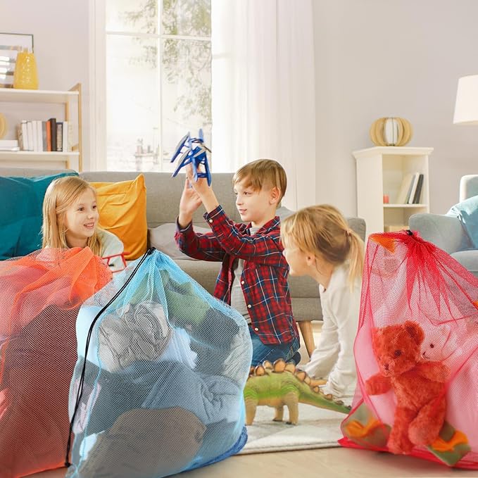 Berlune 18 Pcs 24" x 36" Large Mesh Laundry Bags Colorful Extra Large Laundry Bag Bulk with Drawstring Heavy Duty Mesh Machine Washable Drawstring Pouch