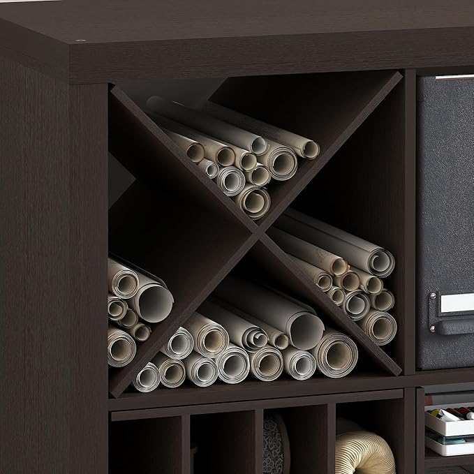 Furinno Cubicle Cube Insert, X-Shelf Cube Organizer, 3-Shelf Accessory, Fits into Furinno Triple Thick Cubes, IKEA Kallax, for Organizers and Storage, Black Dark Oak