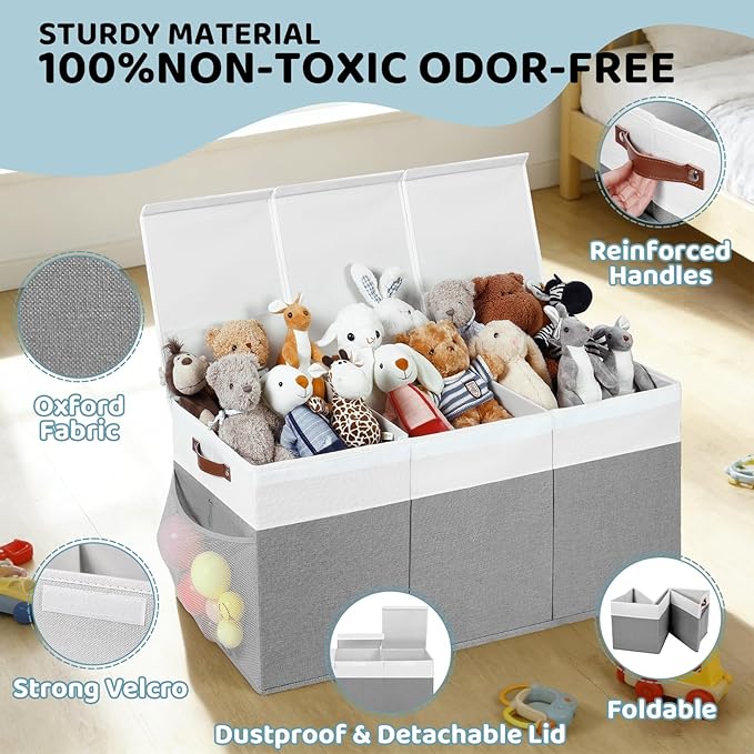 Extra Large Toy Chest,Foldable Storage Box,Large Storage Bins With Lids,Suitable for living rooms,studies,bedrooms(40"X18"X14",White & Grey)