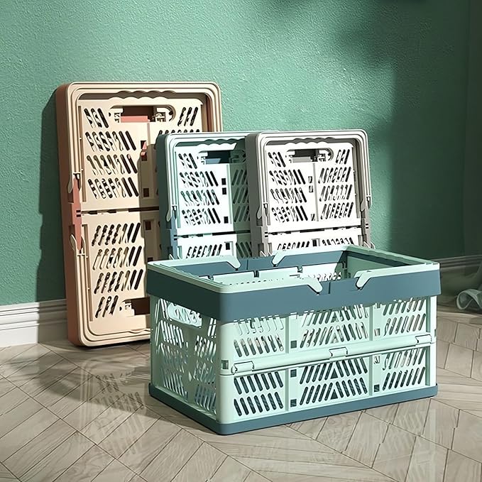 Collapsible Crate Milk Crates for Storage Plastic shopping basket 20L for Kitchen Bathroom (Bule)