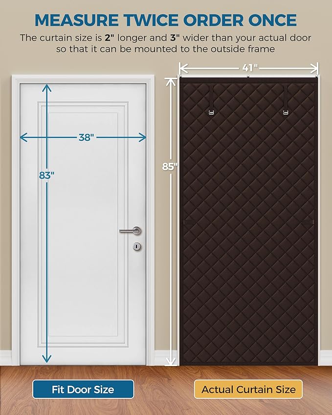 Thermal Insulated Door Curtain Fits Door Size 38 x 83 Inch, Oxford Cloth Thicken Cotton Filled, Curtain Size 41" x 85", Single Piece Door Insulation Blanket Cover for Cold in Winter, Brown