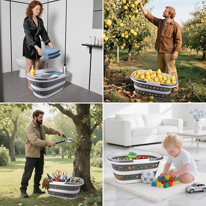 35L Laundry Basket Collapsible, Large Plastic Laundry Baskets with Wheels, Space Saving Pop-up Laundry Hampers for Clothes Storage Organizer Folding Plastic Bin for Household RV Room Organization