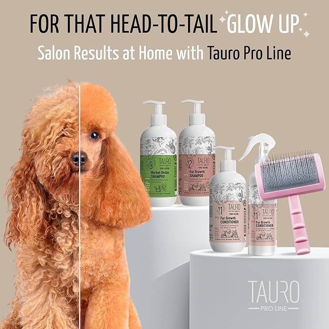 Tauro Pro Line Deshedding Slicker Brush for Dogs & Cats, Soft Pins for Gentle Dematting & Detangling, Grooming Tool for Long & Dense Coats, Ideal for German Shepherds, Non-Slip, Pink, Small Size (S)