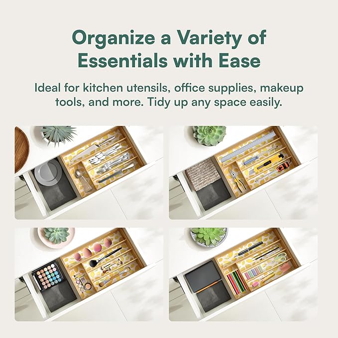 Drawer Organizer - Silverware Organizer with 5 Slots, Lemon Print
