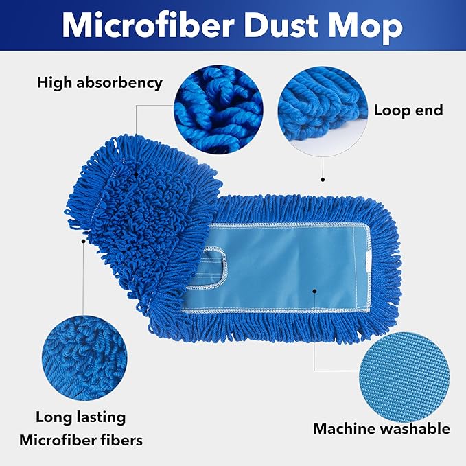 Matthew 24'' Microfiber Loop Dust Mop Washable Commercial&Residential Heavy Duty Mop Head Replacement Premium Absorbent Industrial Dust Mop Refill Pads for Hardwood, Office,Garage and Hotel -6Pack