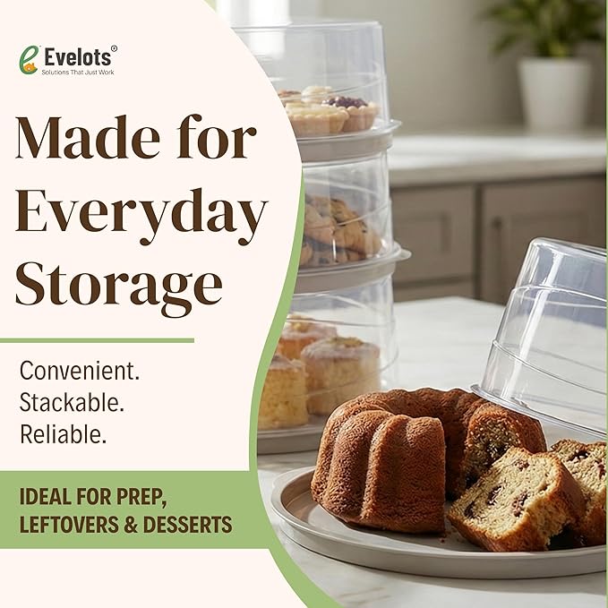 Evelots 12-Inch Airtight Cake Container with Lid - Portable Carrier for Pies, Cakes, Cupcakes & More - BPA-Free Clear Plastic - Secure & Easy Transport
